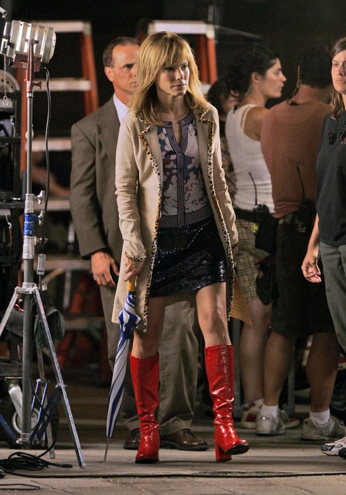 Sandra Bullock vamps it up on the set of All About Steve in Long Beach, CA.